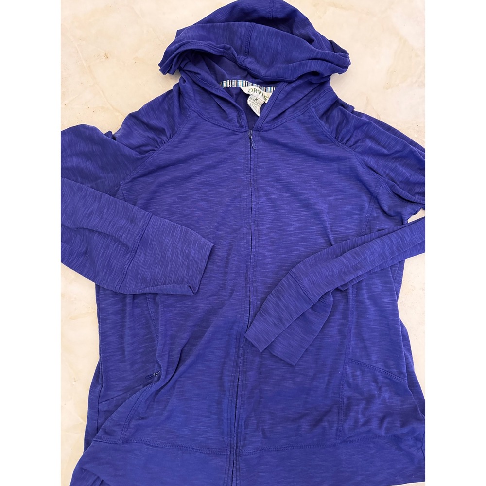 Orvis Womens Blue Space Dye Full Zip Hoodie Lightweight Active Jacket Size M